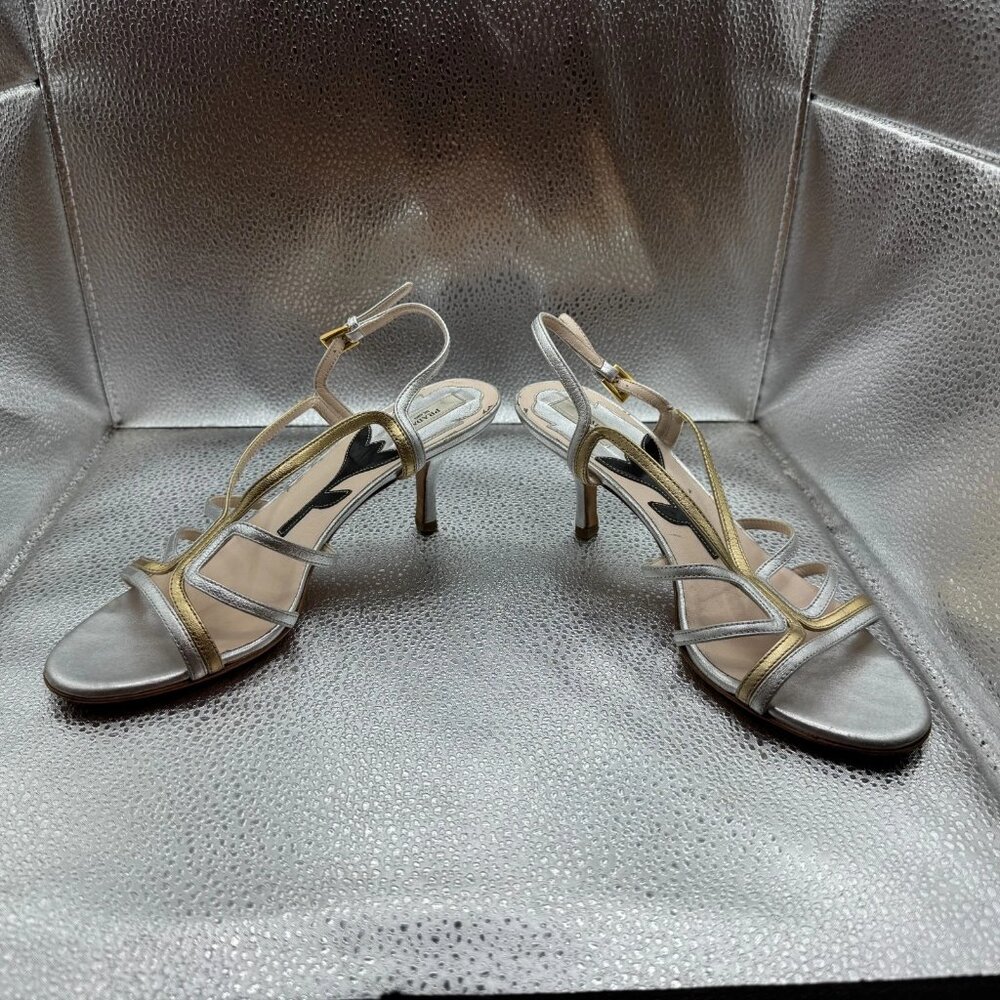 Size EU 35.5 Prada Platinum Gold Womens Leather Strappy Stiletto‎ Heel Sandals - Picture 4 of 9